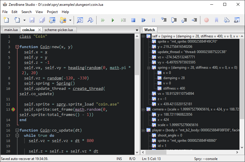 Debugging with ZeroBrane